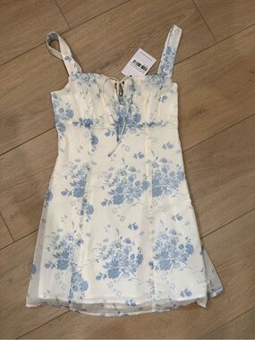 Princess Polly White Cream Mini Dress with Blue Floral Print
